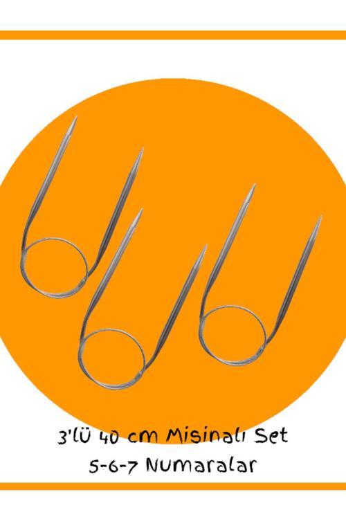 Çelik Telli Misinalı (YAKA VE KOL IÇİN ÖZEL KISA ŞİŞ) Örgü Şişi Seti 40 Cm 5-6 Ve 7 Numara