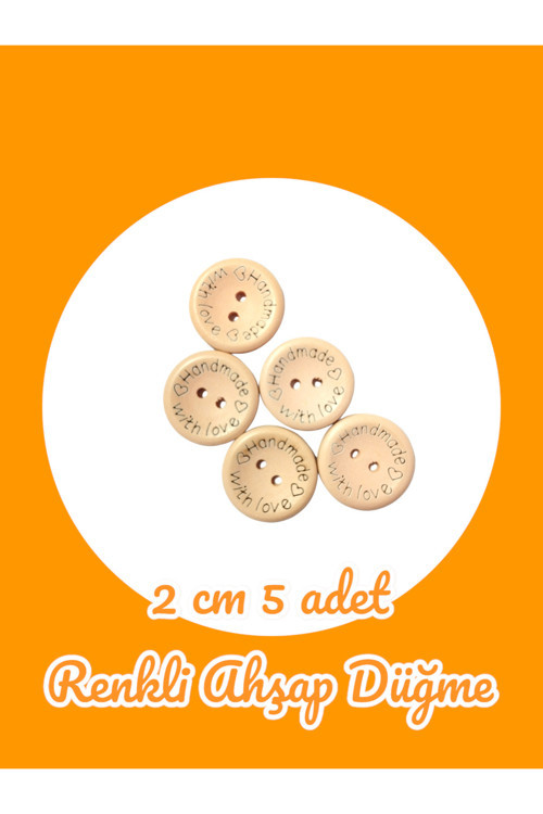 Düğme Ten Rengi Ahşap Düme 2 cm Hırka Düğmesi Handmade Yazılı
