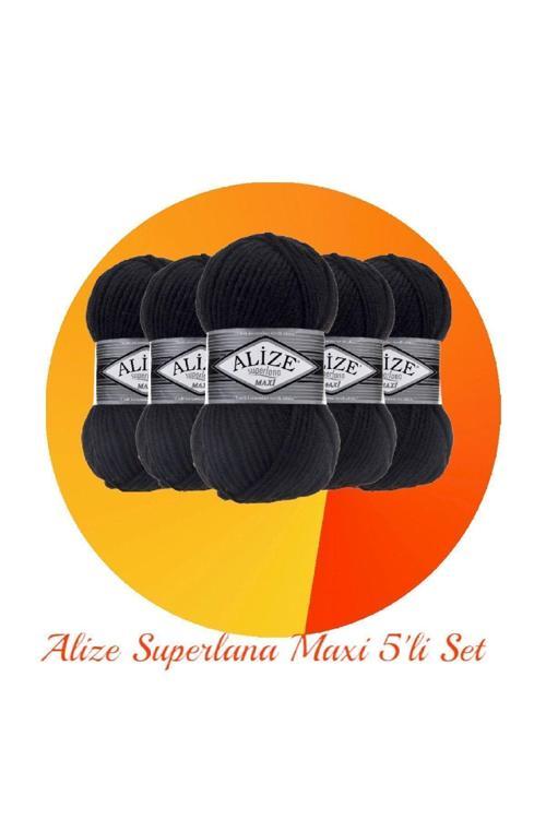 Süperlana Maxi 5'li Set Kalın El Örgü Ipi 60 Siyah