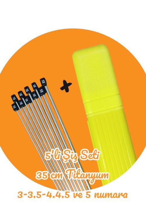 Sultan/yabalı Şiş Kutulu 5'li Titanyum Örgü Şişi Seti 35 Cm 3-3,5-4-4,5-5 Numara
