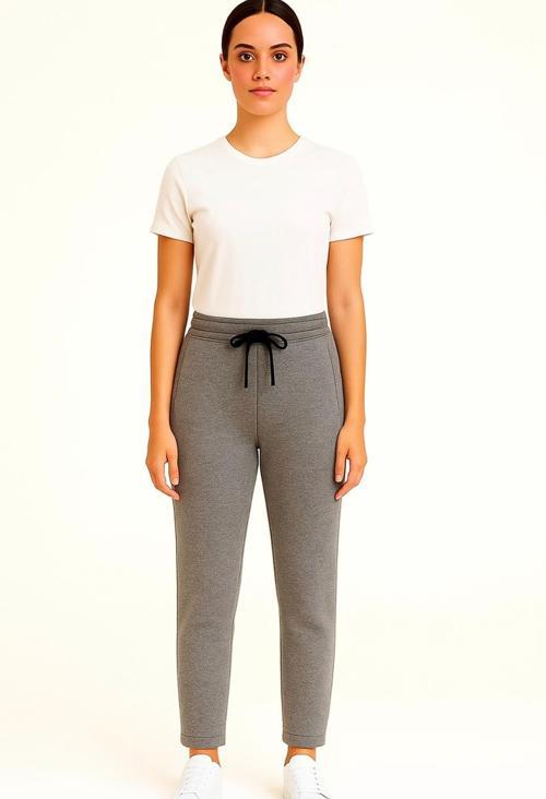 Kadın Gri Melanj Büyük Beden 3 İplik Şardonlu Eşofman Altı-P2021