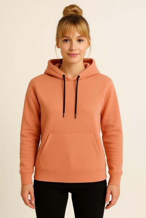 Kadın Somon 3 İplik şardonlu Kapüşonlu Sweatshirt-W1108-K