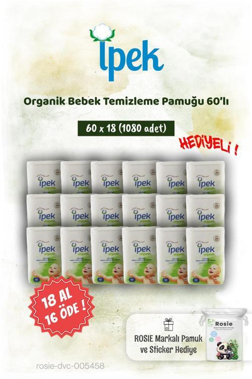 Organik 60'lı 18 AL 16 ÖDE Bebek Temizleme Pamuğu ve Rosie Pamuk hediye
