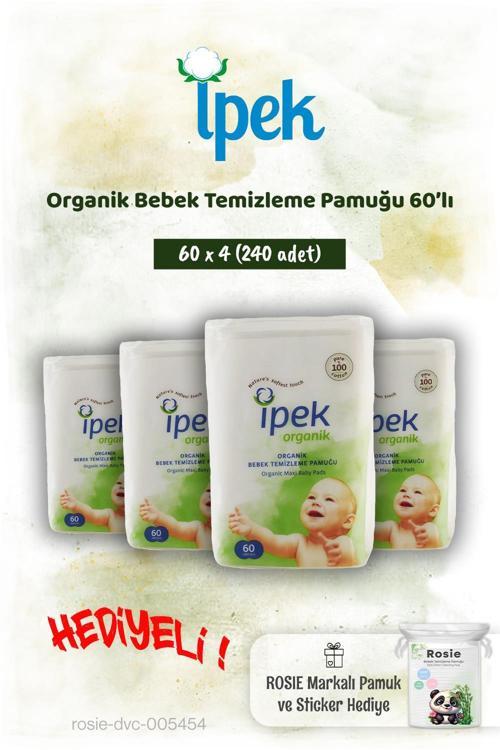Organik 60'lı x 4 Bebek Temizleme Pamuğu ve Rosie Pamuk hediye