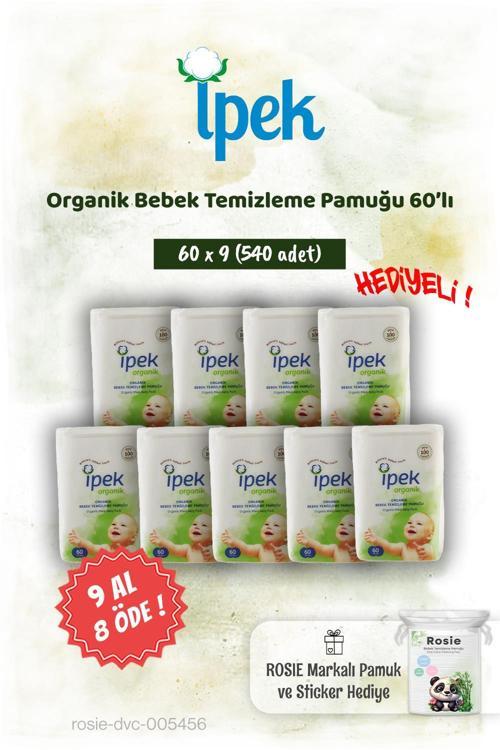 Organik 9 AL 8 ÖDE 60'lı Bebek Temizleme Pamuğu ve Rosie Pamuk hediye