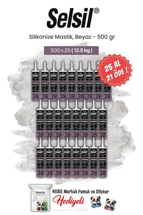 500 gr, 25 AL 21 ÖDE Silikonize Mastik, Beyaz ve rosie pamuk