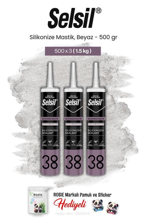 3'lü Silikonize Mastik, 500 gr, Beyaz ve rosie pamuk