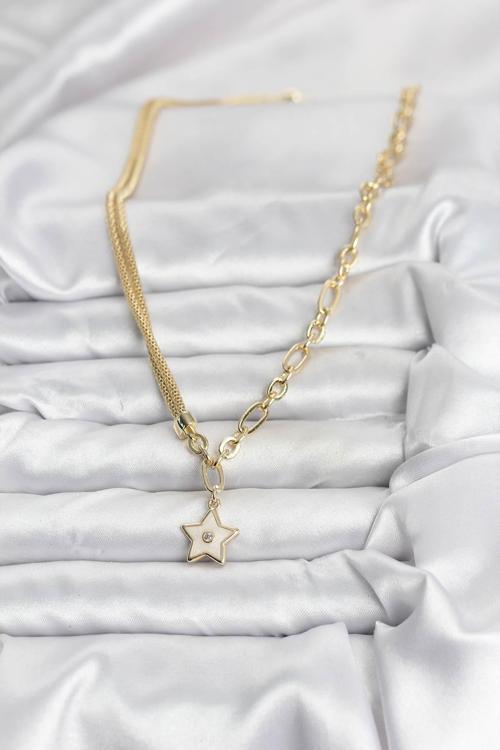 Zarif Boyunlar için Golden Pirinç Yıldız Kadın Kolye