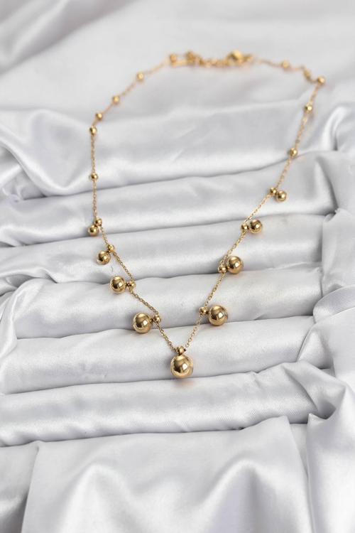 Zarif Boyunlar için Golden Çelik Zincir Topçuklu Kadın Kolye