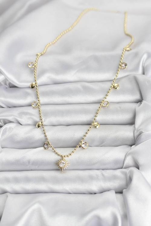 Zarif Kadın için Golden Pirinç Zirkonlu Kutup Yıldızı Kadın Kolye