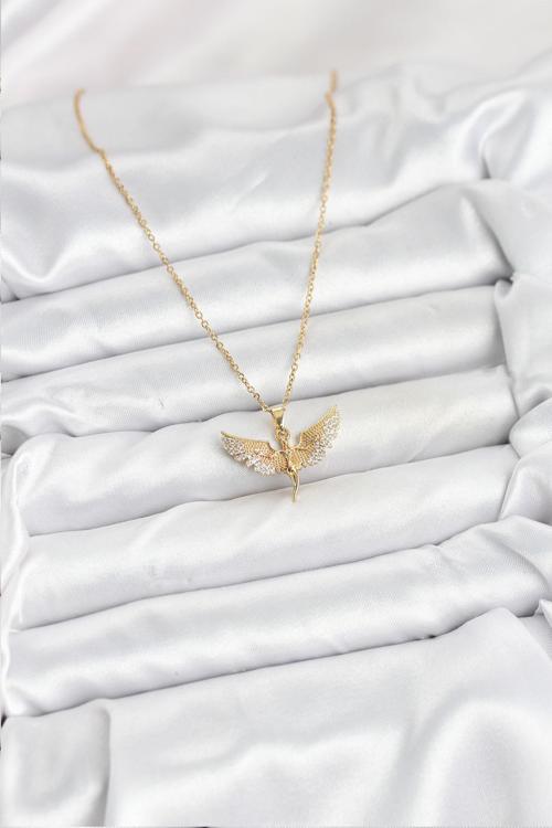 Zarif Boyunlar için Golden Çelik Zincirli Melek Kadın Kolye