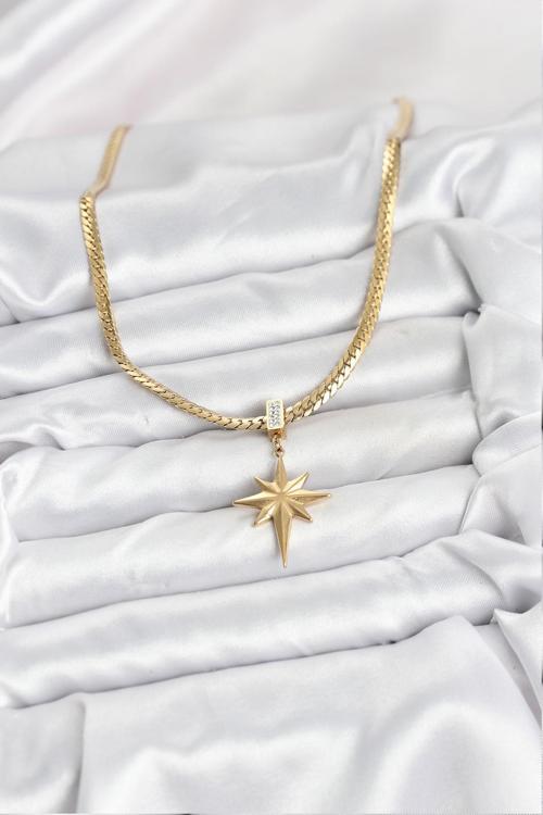 Zarif Boyunlar için Golden Çelik Zincirli Kutup Yıldızı Kadın Kolye