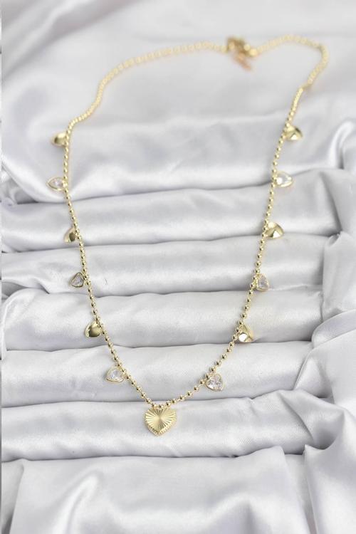 Zarif Boyunlar için Golden Pirinç Kalp Stil Kadın Kolye