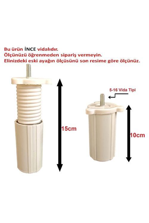 (Vida Ölçüsüne Dikkat)- Orta Mobilya Koltuk Kanepe Baza Destek Ayağı Tek Adet Beyaz 10 Cm 5/16 Vida