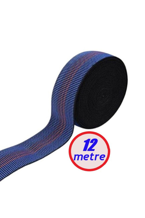 Kaliteli Elastik Kolon - Üç Çizği Mavi 5Cm Eninde (12 Metre) (Esnetilmeden Kesilir)