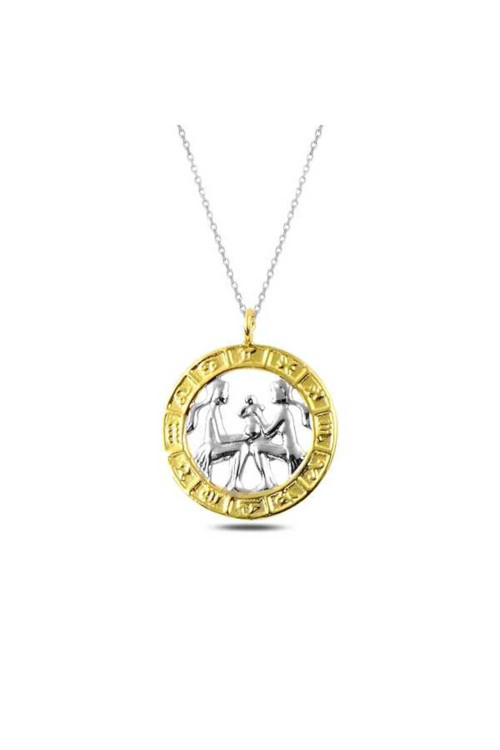 925 Ayar Gümüş Gold İkizler Burcu Kolye