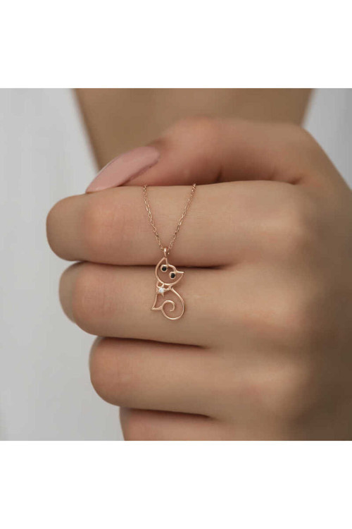 925 Ayar Gümüş Rose Kedi Kadın Kolye