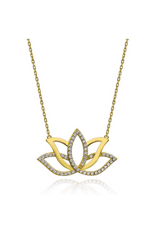 925 Ayar Gümüş Gold Lotus Çiçeği Kadın Kolye