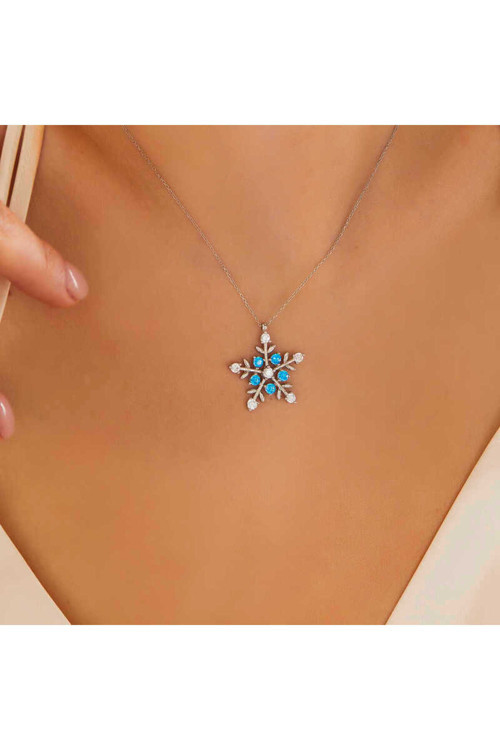 925 Ayar Gümüş Aquamarine Taşlı Kar Tanesi Kadın Kolye