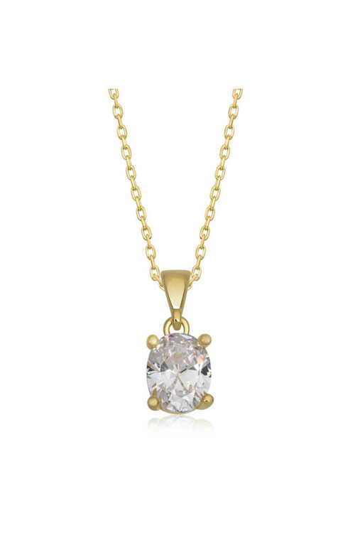 925 Ayar Gümüş Gold Oval Zirkon Taşlı Kadın Kolye