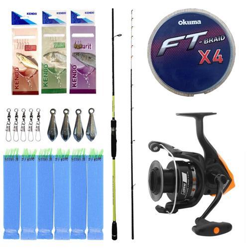 Hazır Tekne Oltası Seti Okuma Orata Squid Spin 180cm 100-200gr 2 Parça Tekne Kamışı&Okuma JAW-55 3+1BB Olta