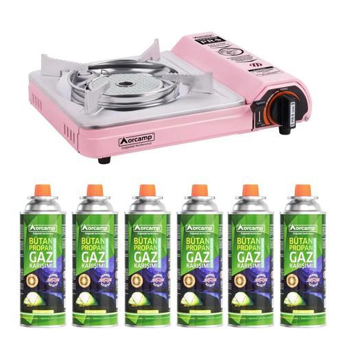 Seramik Pro Taşıma Çantalı Portatif Ocak Pembe + 6 Adet Kartuş