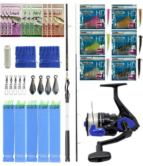 Hazır Tekne Oltası Seti Okuma Wave Boat 180H 2 Parça Tekne Kamışı&Okuma Fin Chaser X FNX-60BL Blue 1BB Olta