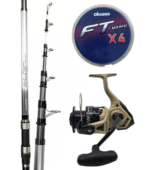 Hazır Surf Olta Seti Okuma Wave Power Tele Surf 3.90 cm 100-200 gr Surf Kamışı&Okuma Outrax OR-6000SGA 1+1BB