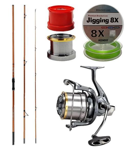 YekOutdoor Yüksek Performans Okuma Trio Rex Surf 450cm 120-250gr 3 Parça Surf Kamışı&Okuma Flite Surf FLS35-1500AY Gunsm