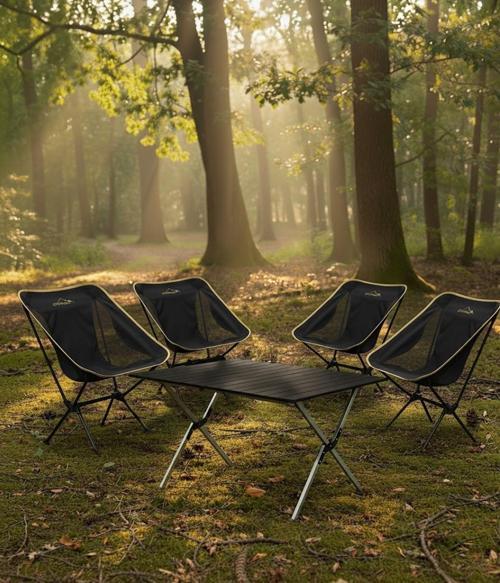 4 Kişilik Kamp Masası ve Sandalye Seti - Siyah