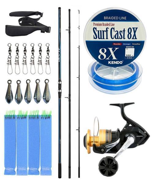YekOutdoor Profesyonel Olta Seti Shimano Kamış Alivio Surf T 450 BX-G 4,50m 225g 3pc&Shimano Makina Socorro 8000 SW
