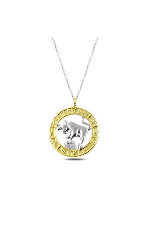 925 Ayar Gümüş Gold Boğa Burcu Kolye