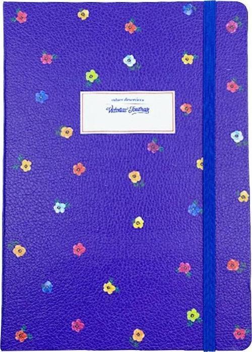 Sert Kapaklı Noktalı Bloknot Çiçekli Lacivert No:6