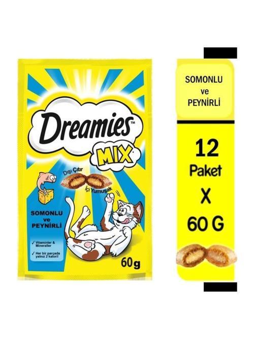 Mix Somonlu ve Peynirli Kedi Ödülü 12 Adet x 60 Gr