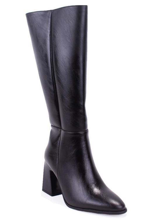 DZA07-11701500 Siyah Günlük Fermuarlı Kasik Topuklu Kadın Çizme