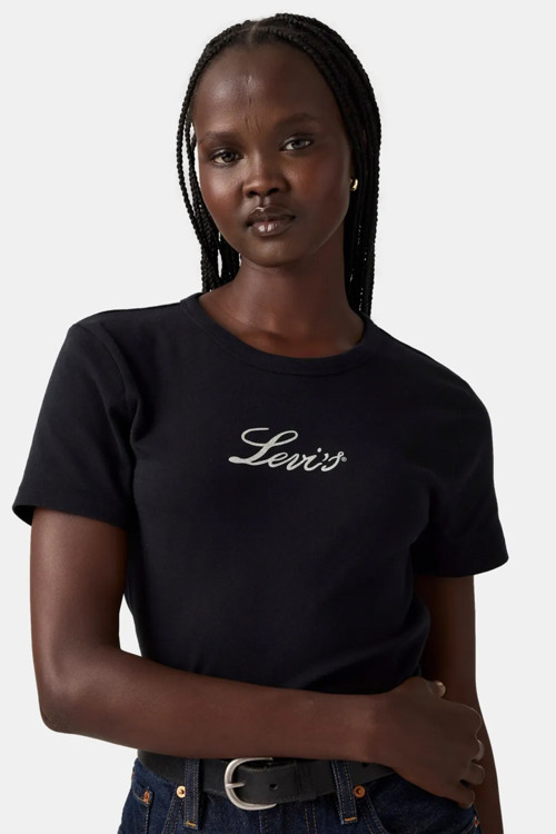Kadın Siyah Sim Detaylı T-shirt - 17944-0107