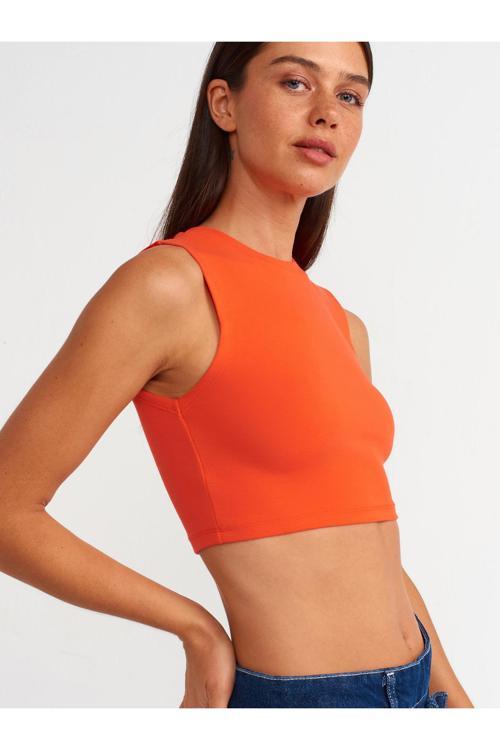 Kadın Turuncu Kolsuz Crop Top T-shirt - 30125