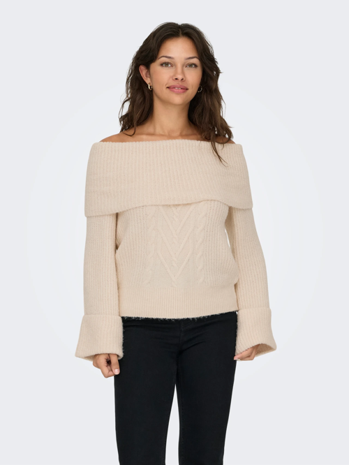 Kadın Düşük Omuz Bej Örme Kazak - 15352271