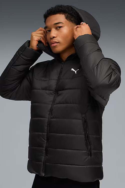Essentials Puffer Erkek Kapüşonlu Siyah Şişme Mont - 685211