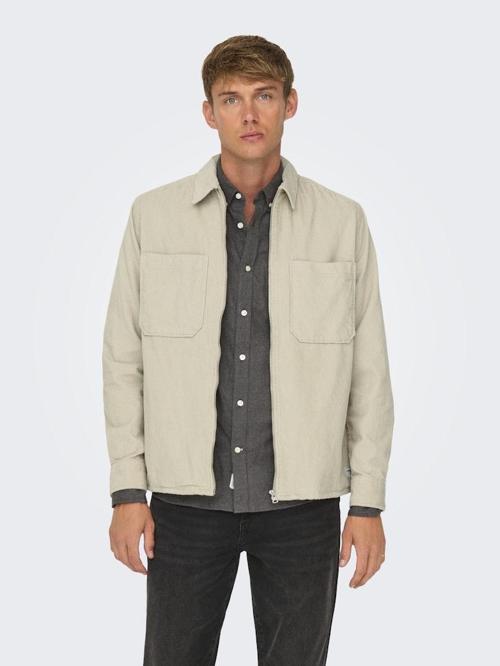 Erkek Relaxed Fit Fermuarlı Bej Kadife Ceket - 22029769