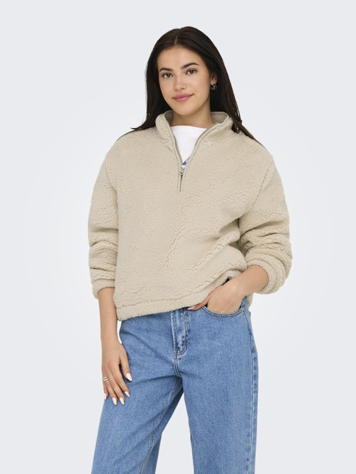 Kadın Yarım Fermuarlı Peluş Bej Sweatshirt - 15311631