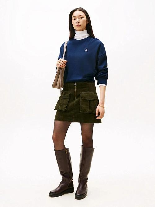 Kadın Cepli  Kadife Mini  Yeşil Etek