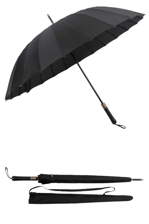 Rüzgara Dayanıklı Deri Sap Fiber 24 Tel Premium Lux Siyah Protokol Şemsiye Mpr1031