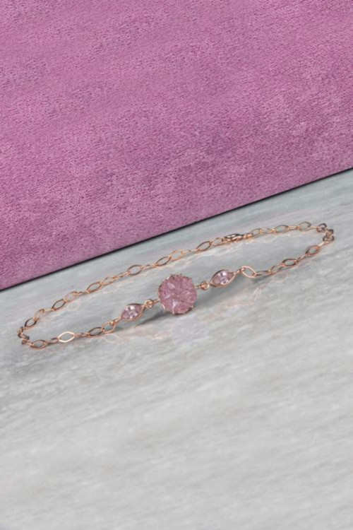 925 Ayar Pembe Zirkon Taşlı Lotus Çiçeği Gümüş Kadın Bileklik