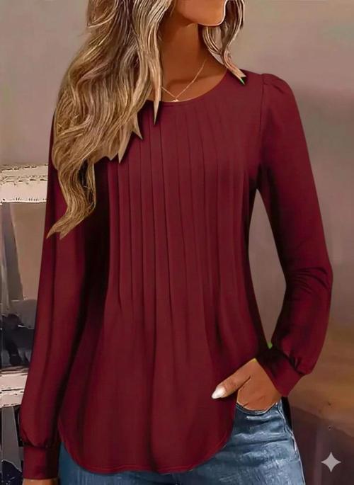 MDB Kadın Uzun Kollu Yuvarlak Yaka Nervürlü Bluz