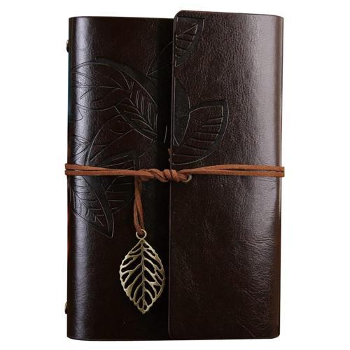Büyük Yaprak Desenli Deri Defter Koyu Kahverengi