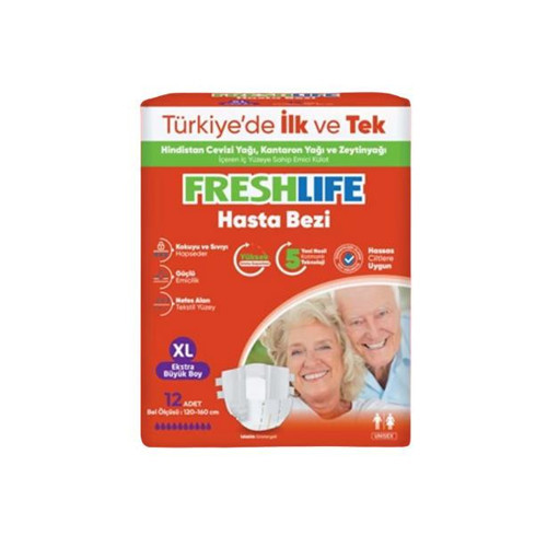 Freshlife Bel Bantlı Hasta Bezi 12 li Ekstra Büyük Boy XLarge Bel Ölçüsü 120-160 cm