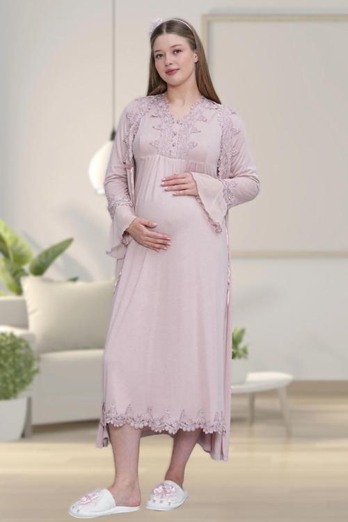 Kadın Dantel Detaylı Lohusa Hamile Gecelik Sababhlık Takım