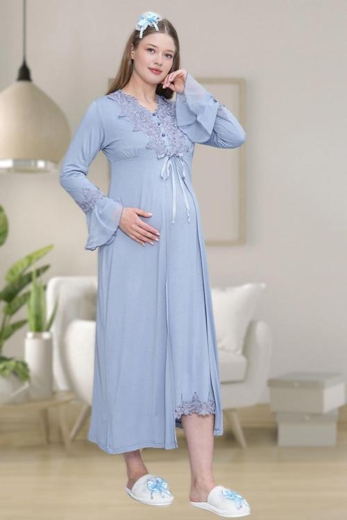 Kadın Dantel Detaylı Lohusa Hamile Gecelik Sababhlık Takım