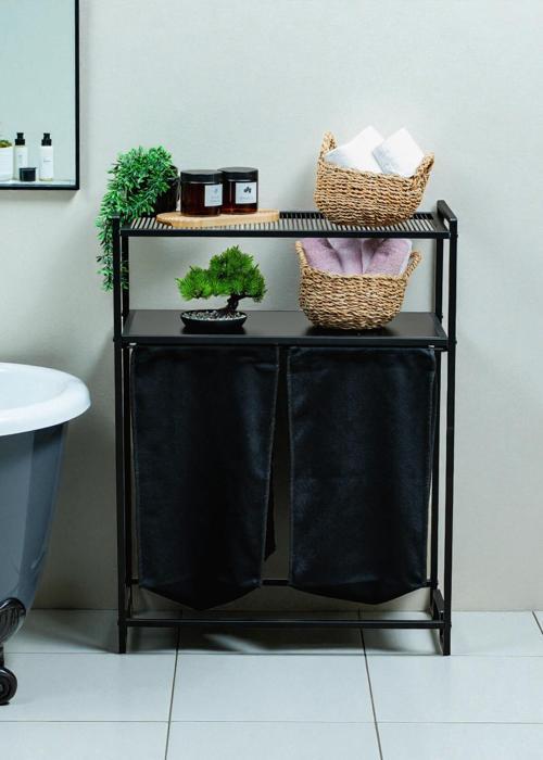 DEKORATİF KİRLİ SEPETLİ BANYO DOLABI 2 RAFLI 2 BÖLMELİ ÇAMAŞIR SEPETİ BANYO DÜZENLEYİCİ ORGANİZER